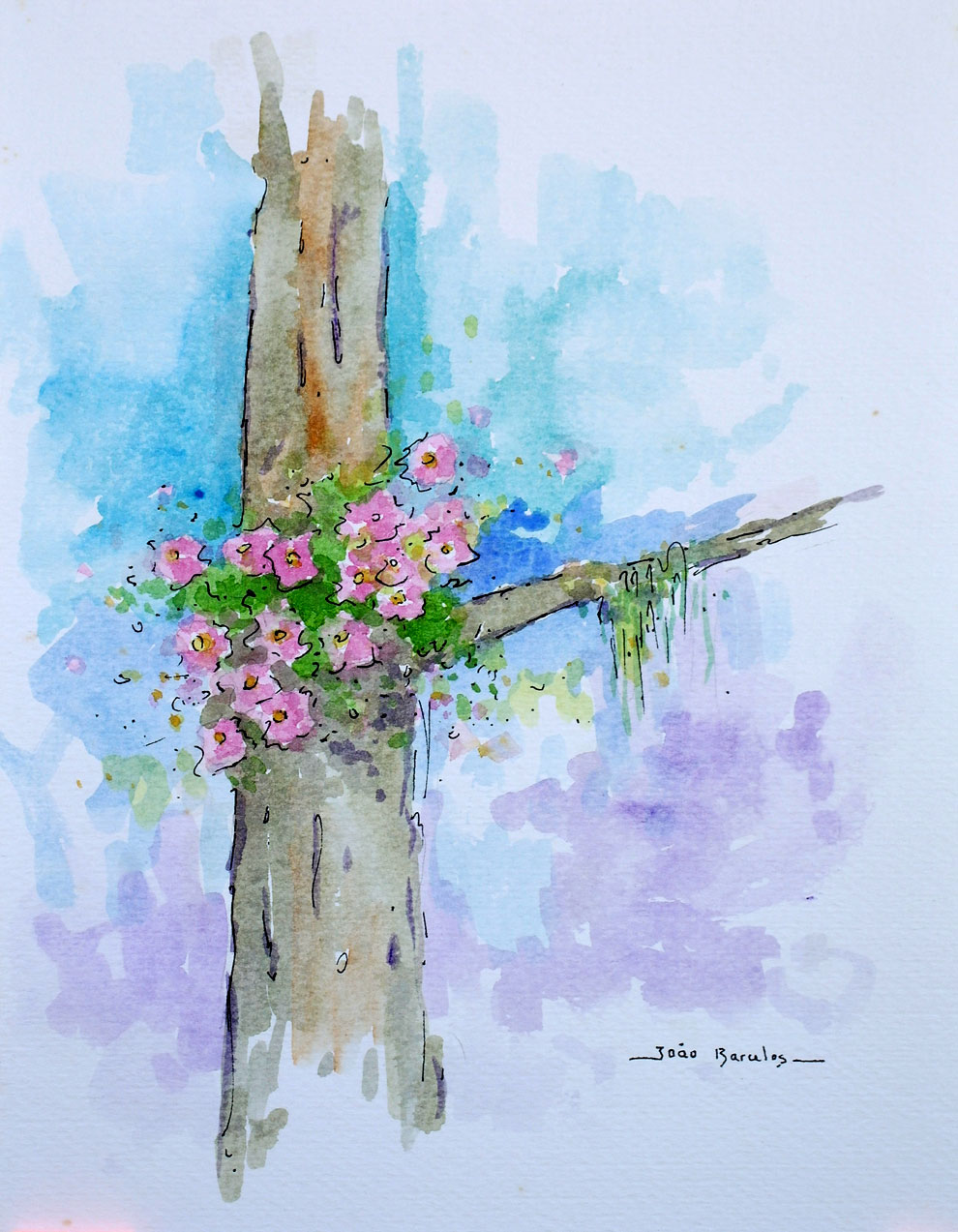 Antiga Árvore abrigando Flores Vermelhas
